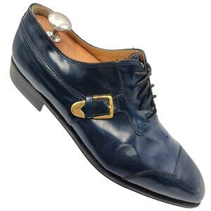 NEW Vintage David Eden Italy Blue Leather Dress Shoes Mens 11 Monk Strap Oxfords